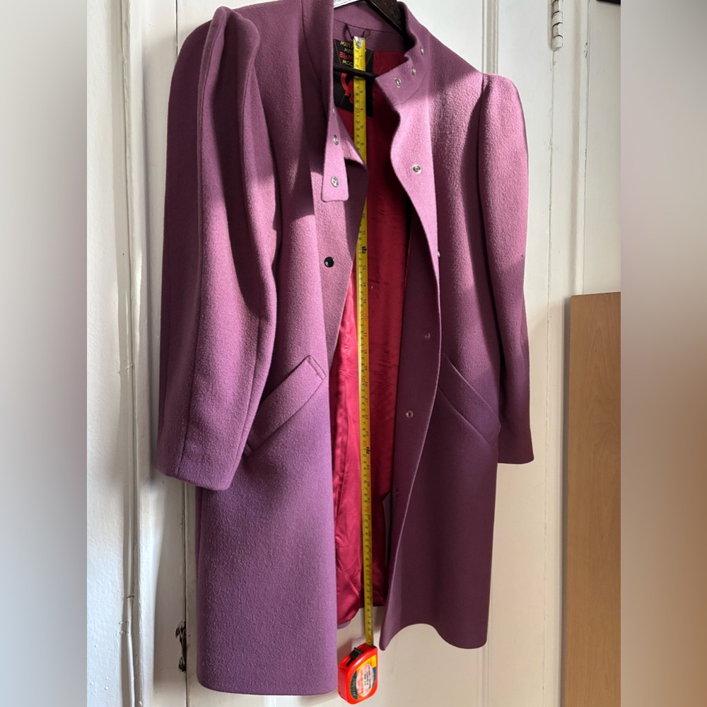 Women's Mauve Pea Coat with Puffed Structured Shoulder - Picture 5 of 14